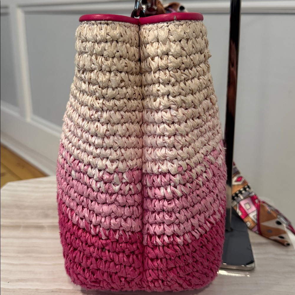 Michael Kors Pratt Pink Ombré Straw Bucket Bag - Picture 8 of 17
